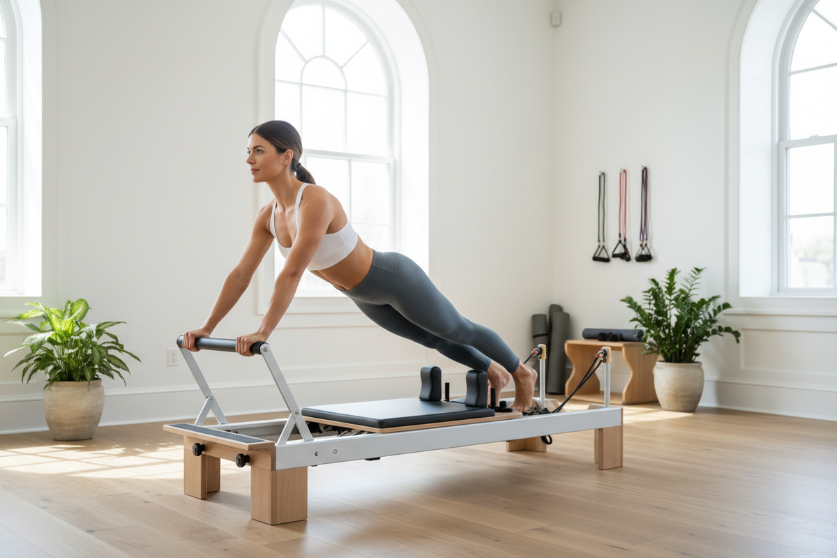woman using pilates board